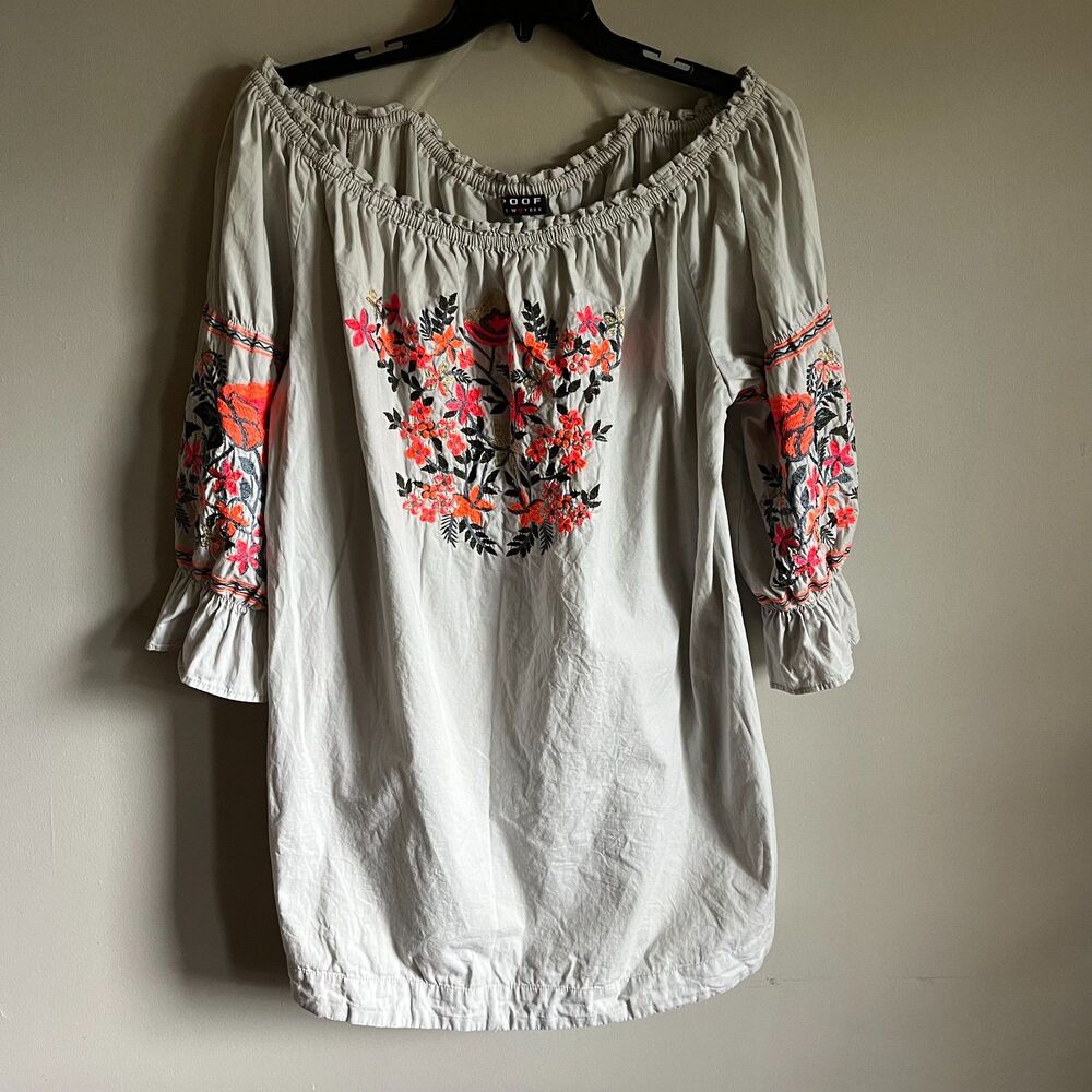 Poof New York Embroidered Mini Dress Tunic Blouse Plus Size 3X Boho Cottagecore